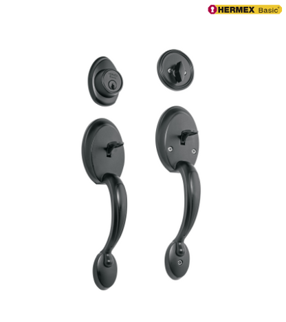 DOBLE JALADERA, PERILLA Y CERROJO L-M, NEGRO, BASIC 27240 *
