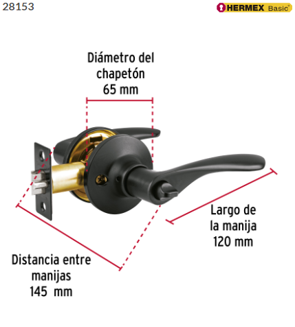 CERRADURA MANIJA ''MILÀN'' P' RECÀMARA, NEGRO, CIL, LATÒN, BASIC 28153 *