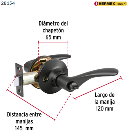 CERRADURA MANIJA ''MILÀN' P/BAÑO, NEGRO, CIL LATÒN, BASIC 28154 P