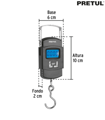 BÀSCULA ELECTRONICA COLGANTE, DE PILAS, 50KG, PRETUL 28180 *