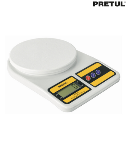 BÀSCULA DIGITAL PARA COCINA, PLATO DE POLIPROP, 5KG, PRETUL 28309 *