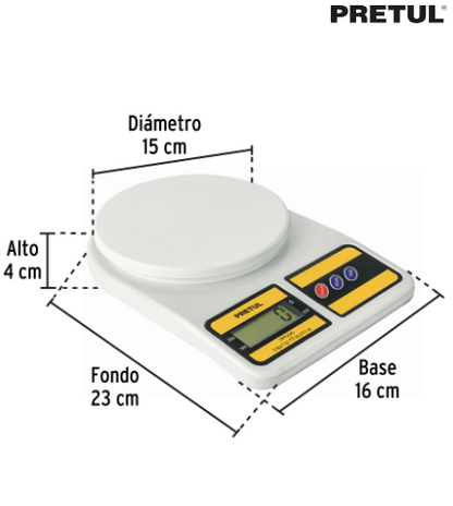 BÀSCULA DIGITAL PARA COCINA, PLATO DE POLIPROP, 5KG, PRETUL 28309 *