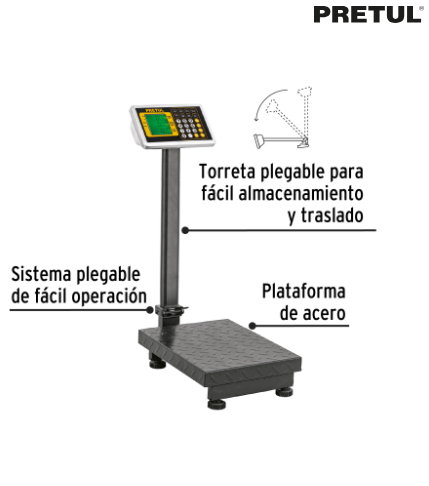 BÀSCULA ELECTRÒNICA DE PLATAFORMA, PLEGABLE, 100KG. PRETUL 28461 *