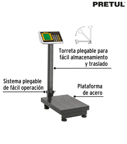 BÀSCULA ELECTRÒNICA DE PLATAFORMA, PLEGABLE, 100KG. PRETUL 28461 *