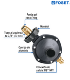 REGULADOR DE GAS 1 VÌA CON MANERAL, BAJA PRESIÒN, FOSET 40709 *