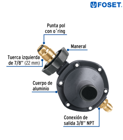 REGULADOR DE GAS 1 VÌA CON MANERAL, BAJA PRESIÒN, FOSET 40709 *