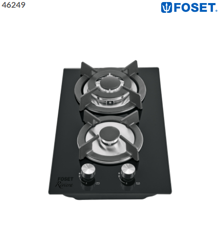 PARRILLA GAS EMPOTRABLE 30CM, 2 QUEM, VIDRIO NEGRO, RIVIERA 46249 P