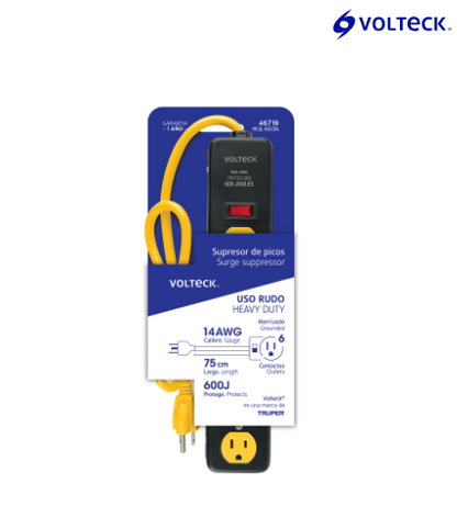MULTICONTACTO 14 AWG, 6 ENTRADAS SUP. DE PICOS 600J, NEGRO 46719 *