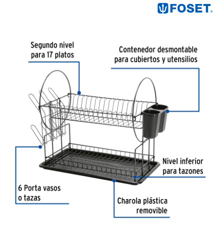 ESCURRIDOR NEGRO DE ACERO CON 2 NIVELES PARA TRASTES 47501 P