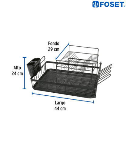 ESCURRIDOR NEGRO DE ACERO CON 2 NIVELES PARA TRASTES, GRANDE 47502 P
