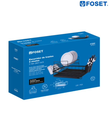 ESCURRIDOR NEGRO DE ACERO CON 2 NIVELES PARA TRASTES, GRANDE 47502 P
