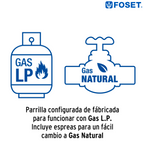PARRILLA GAS EMPOTRABLE 30CM. 2 QUEM, ACERO INOX, RIVIERA 48320 P
