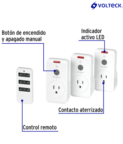 JUEGO DE 3 CONTACTOS CON CONTROL REMOTO, VOLTECK 49489 P