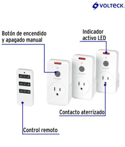 JUEGO DE 3 CONTACTOS CON CONTROL REMOTO, VOLTECK 49489 P