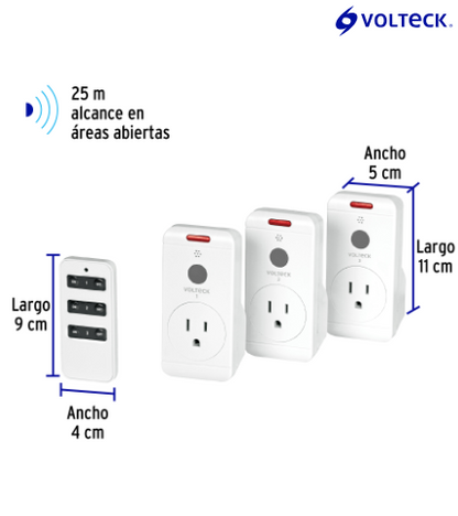 JUEGO DE 3 CONTACTOS CON CONTROL REMOTO, VOLTECK 49489 P