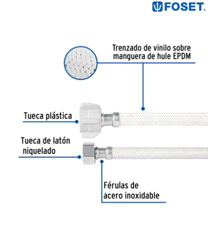 MANGUERA P/WC 1/2'' X 7/8'', 50CM, PLÁSTICO/LATÓN 49521 *