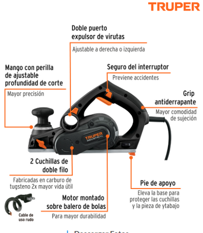 CEPILLO ELÈCTRICO 3-1/4" 720 W, INDUSTRIAL, TRUPER 102800 P
