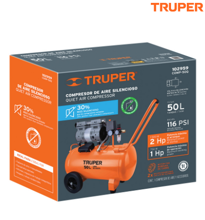 COMPRESOR DE AIRE, SILENCIOSO LIBRE DE ACEITE, 50L, 2HP 102959 *