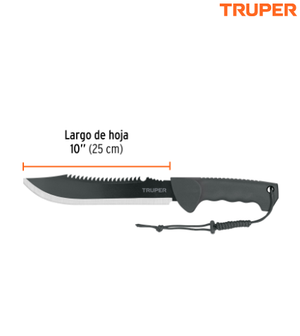 MACHETE DOBLE FILO 10'' CACHA INYECTADA, CON FUNDA, TRUPER 103015 *