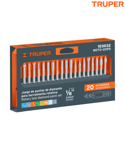 JUEGO DE 20 PUNTAS DIAMANTADAS PRA MOTOTOOL, TRUPER 103032 *