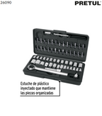 JUEGO DE 60 HERRAMIENTAS 1/4'' Y 3/8'' PARA MECÀNICO, PRETUL 26090 *