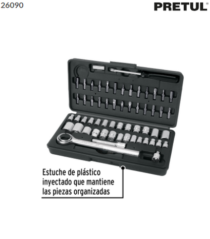 JUEGO DE 60 HERRAMIENTAS 1/4'' Y 3/8'' PARA MECÀNICO, PRETUL 26090 *