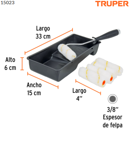 KIT DE RODILLO PARA PINTAR, 4'' (MANERAL, CHAROLA Y FELPA 15023 *