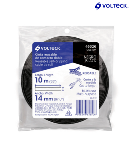 ROLLO DE 10M DE CINTA REUSABLE DE CONTACTO DOBLE, VOLTECK