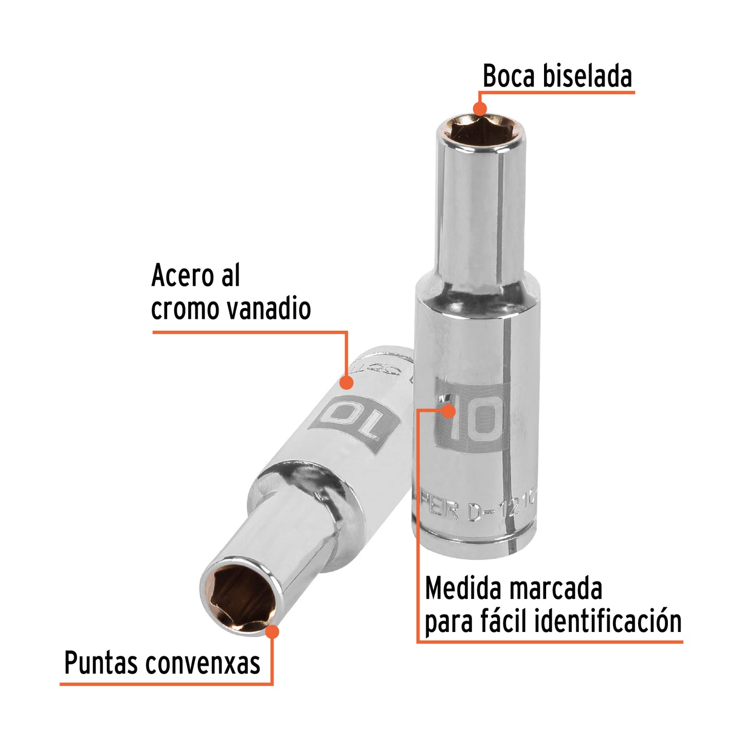 DADO LARGO DE 10 MM, 6 PUNTAS, CUADRO 1/2', TRUPER 13350 *