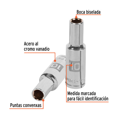DADO LARGO DE 10 MM, 6 PUNTAS, CUADRO 1/2', TRUPER 13350 *