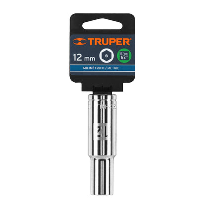 DADO LARGO DE 12 MM, 6 PUNTAS, CUADRO 1/2", TRUPER 13352 *