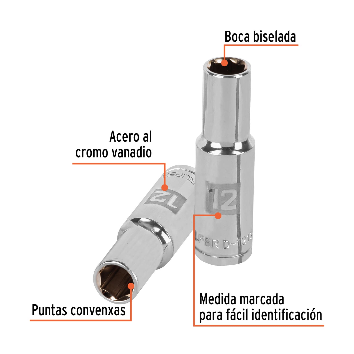 DADO LARGO DE 12 MM, 6 PUNTAS, CUADRO 1/2", TRUPER 13352 *