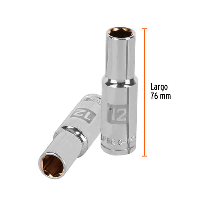 DADO LARGO DE 12 MM, 6 PUNTAS, CUADRO 1/2", TRUPER 13352 *