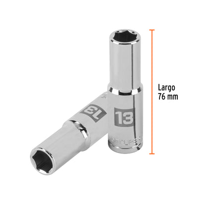 DADO LARGO DE 13 MM, 6 PUNTAS CUADRO 1/2'', TRUPER 13353 P