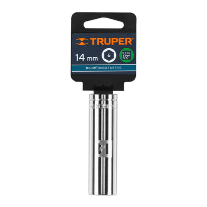 DADO LARGO DE 14 MM, 6 PUNTAS, CUADRO 1/2', TRUPER 13354 N