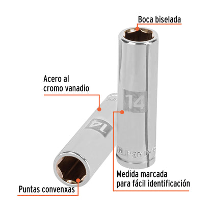 DADO LARGO DE 14 MM, 6 PUNTAS, CUADRO 1/2', TRUPER 13354 N