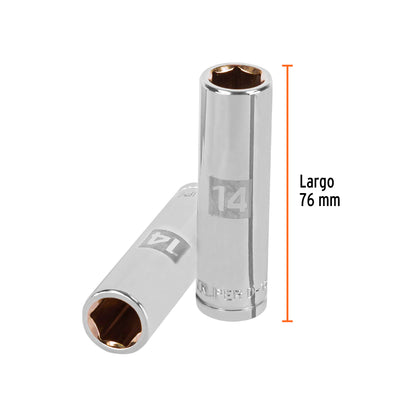 DADO LARGO DE 14 MM, 6 PUNTAS, CUADRO 1/2', TRUPER 13354 N