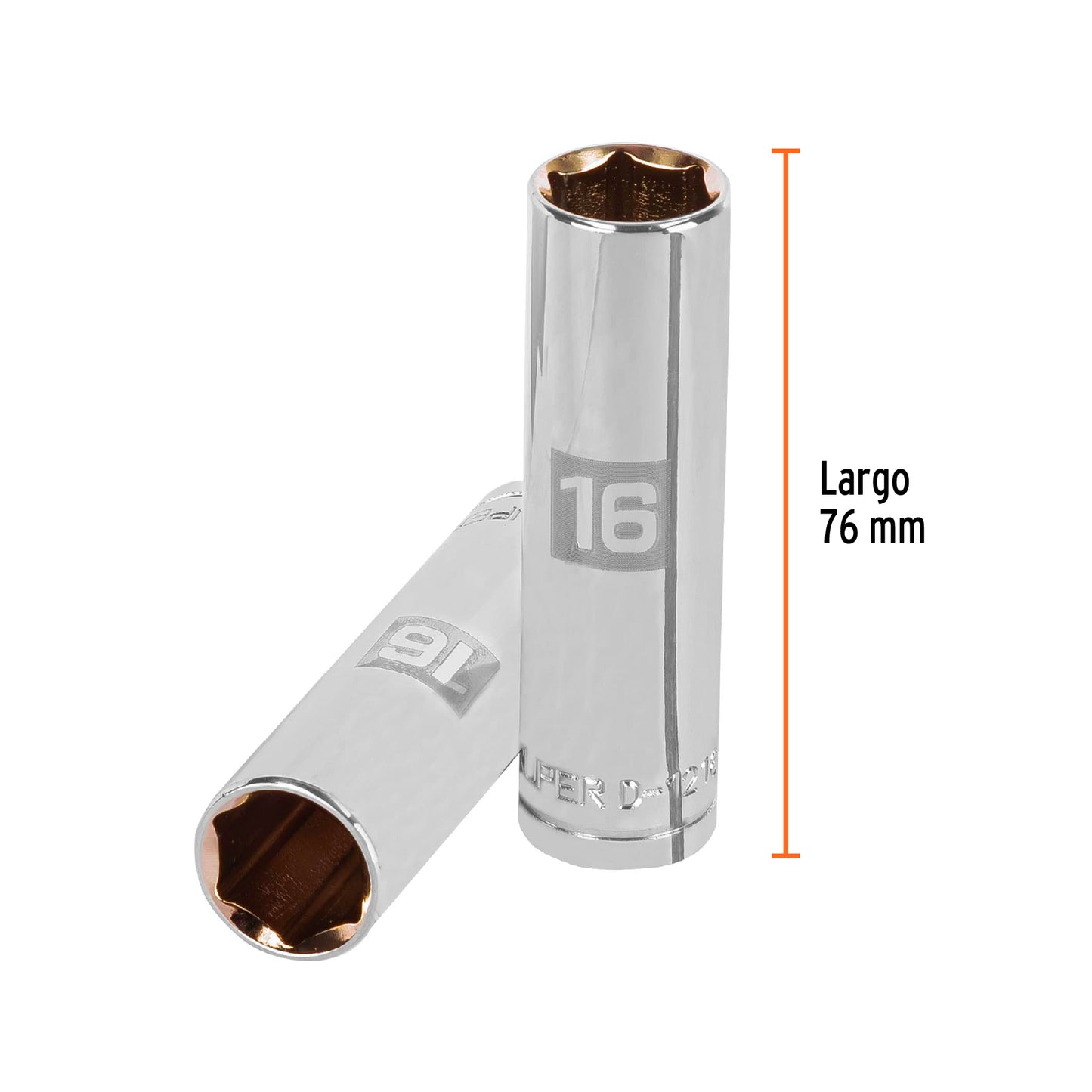 DADO LARGO DE 16MM, 6 PUNTAS, CUADRO 1/2'', TRUPER 13356 P