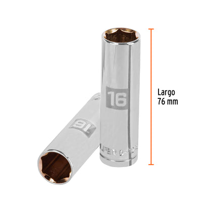 DADO LARGO DE 16MM, 6 PUNTAS, CUADRO 1/2'', TRUPER 13356 P
