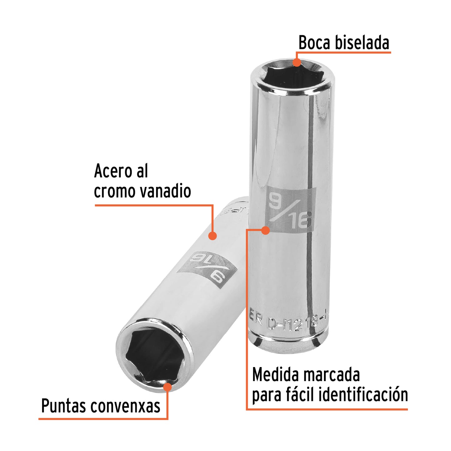 DADO LARGO DE 9/16'', 6 PUNTAS, CUADRO 1/2'', TRUPER 13326 P