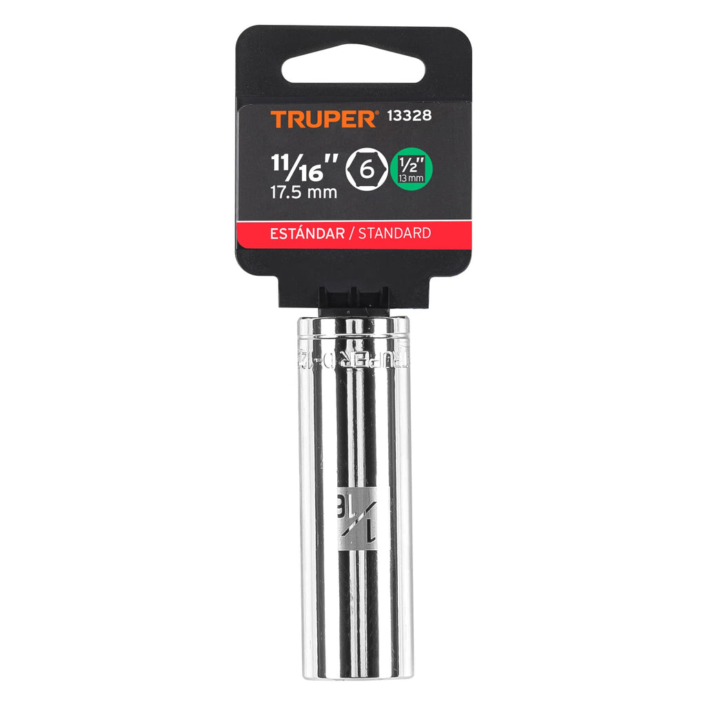 DADO LARGO DE 11/16'', 6 PUNTAS, CUADRO 1/2'', TRUPER 13328 *