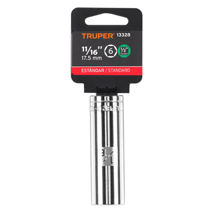 DADO LARGO DE 11/16'', 6 PUNTAS, CUADRO 1/2'', TRUPER 13328 *