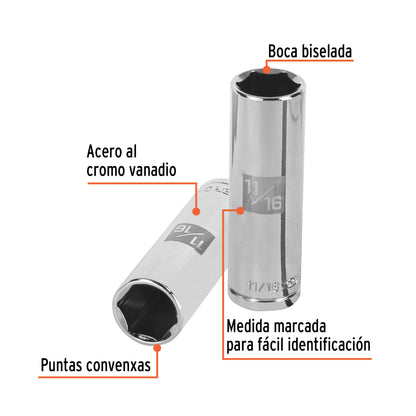 DADO LARGO DE 11/16'', 6 PUNTAS, CUADRO 1/2'', TRUPER 13328 *