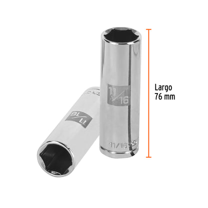 DADO LARGO DE 11/16'', 6 PUNTAS, CUADRO 1/2'', TRUPER 13328 *