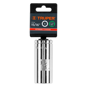 DADO LARGO DE 15/16', 6 PUNTAS, CUADRO 1/2', TRUPER 13332 N