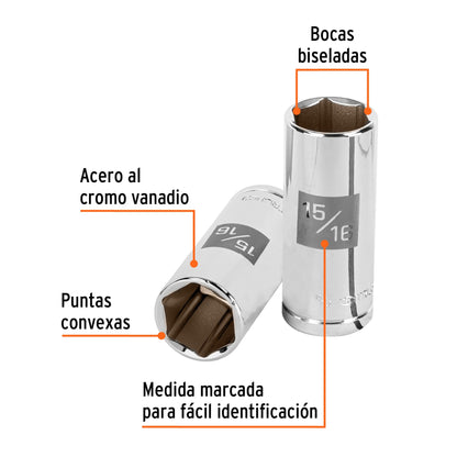 DADO LARGO DE 15/16', 6 PUNTAS, CUADRO 1/2', TRUPER 13332 *