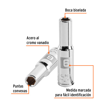 DADO LARGO DE 6MM, 6 PUNTAS, CUADRO 1/4'', TRUPER 13200 P