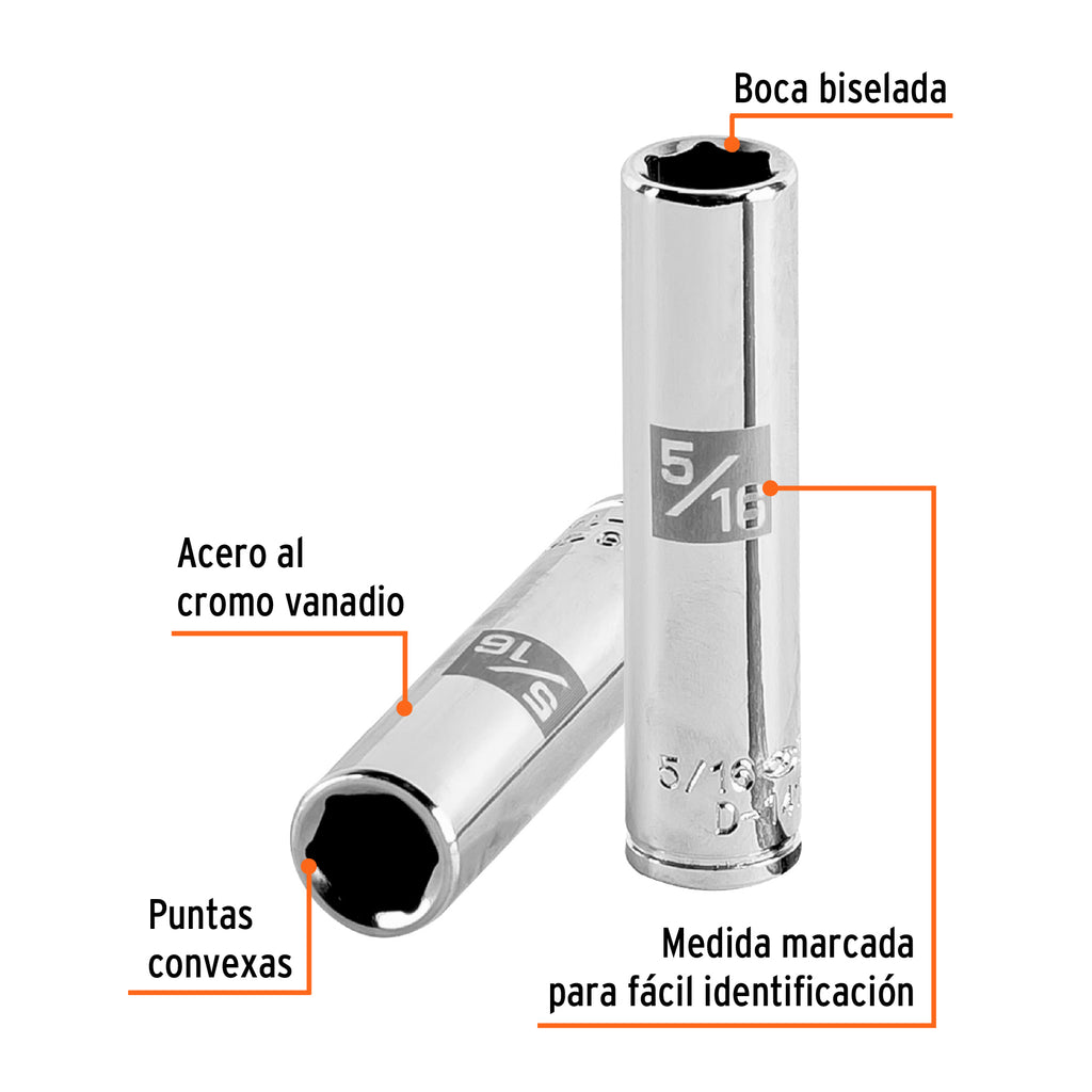 DADO LARGO DE 5/16'', 6 PUNTAS, CUADRO 1/4'', TRUPER 13184 P