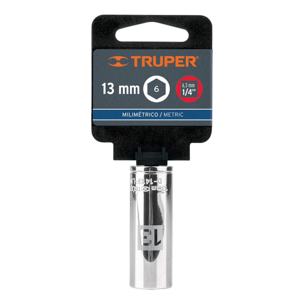 DADO LARGO DE 13 MM, 6 PUNTAS, CUADRO 1/4'', TRUPER 13207 P
