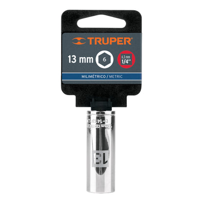 DADO LARGO DE 13 MM, 6 PUNTAS, CUADRO 1/4'', TRUPER 13207 P